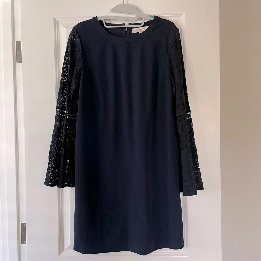 LOFT | Lace Bell Sleeve Shift Dress | 4 - Picture 3 of 6